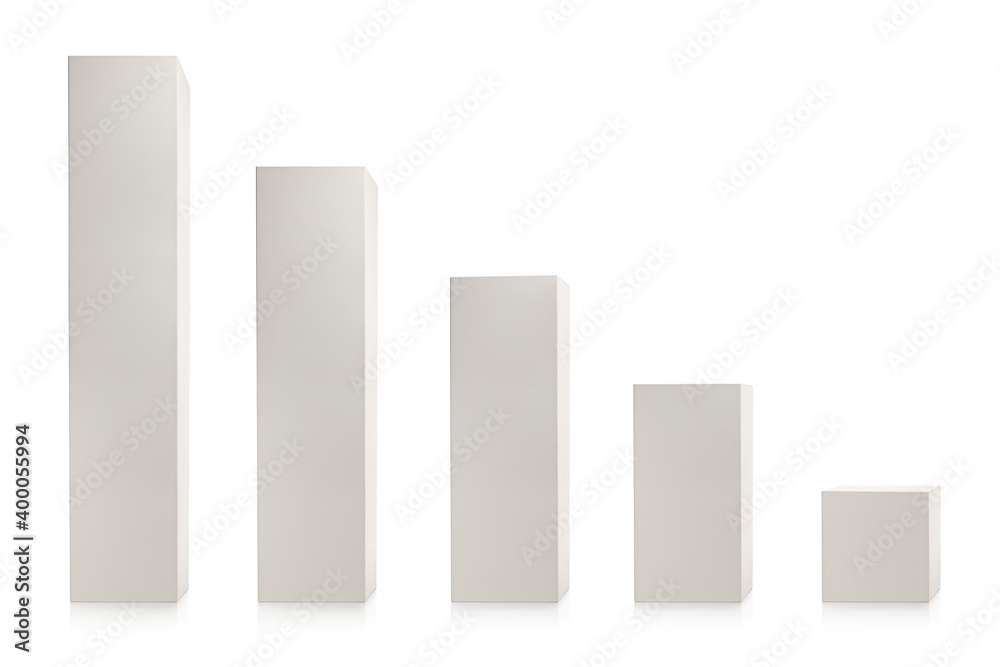 Studio shot of white square rising column bars Studio shot of white square rising column bars