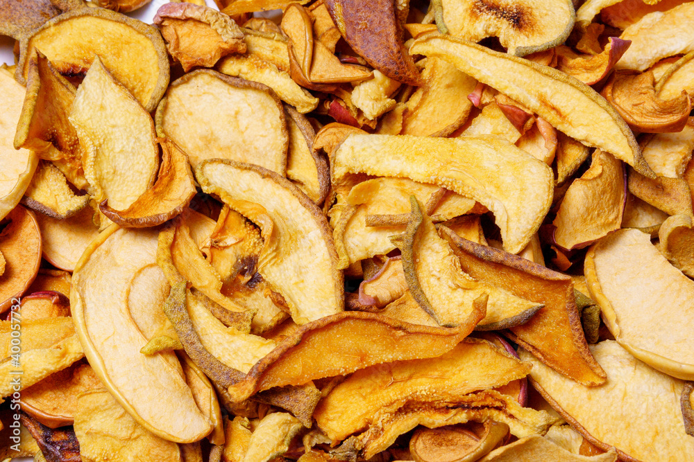 dried slices apples, group of dry slices of apple. Organic dried apple. background texture