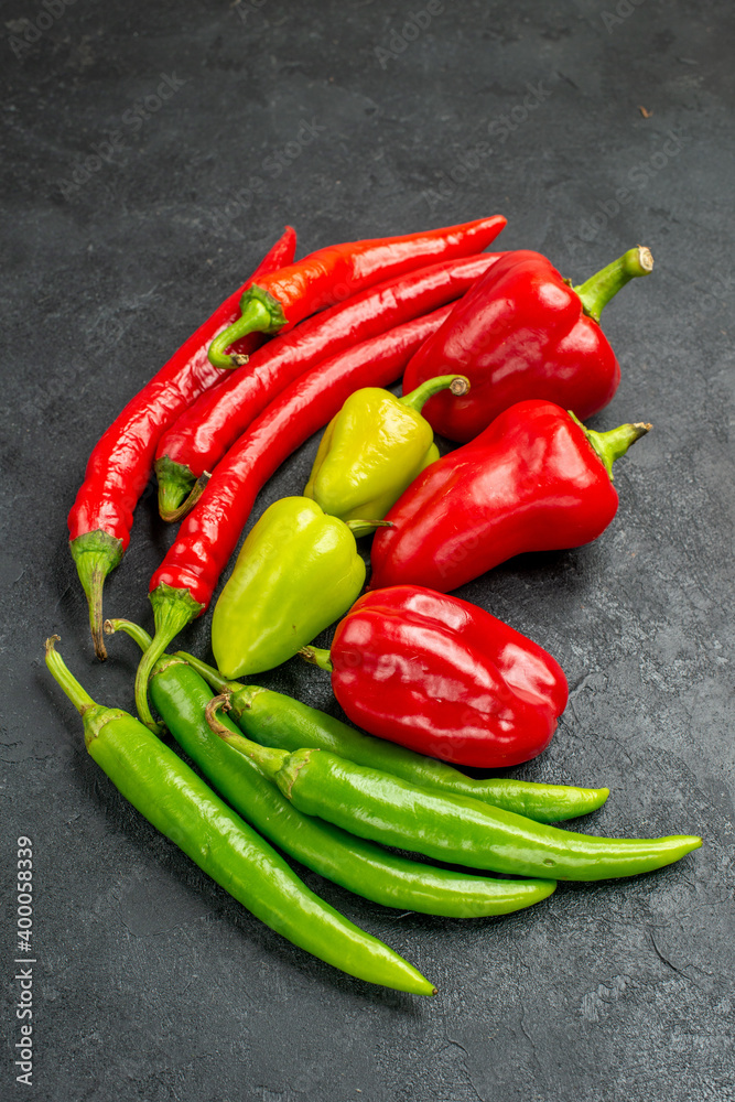 front view fresh peppers on dark background ripe spicy hot