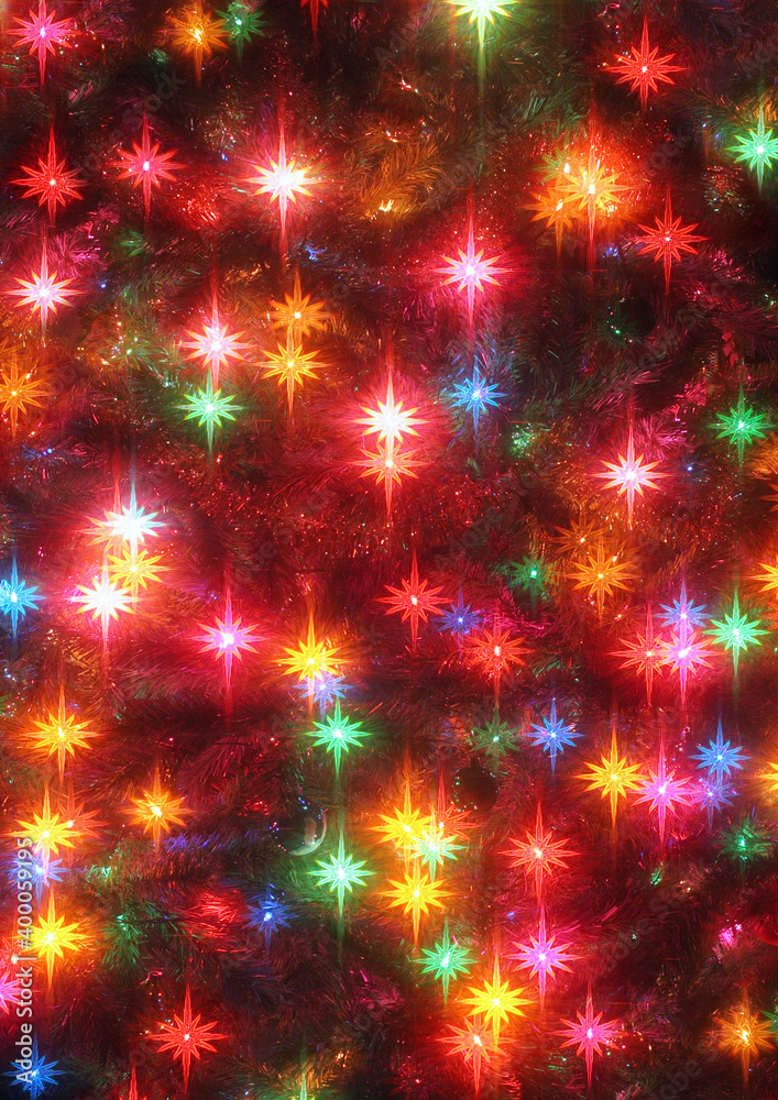 multi-colored christmas lights in snowman pattern on tree - obrazy, fototapety, plakaty 