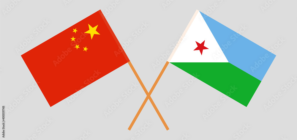 Crossed flags of China and Djibouti Crossed flags of China and Djibouti