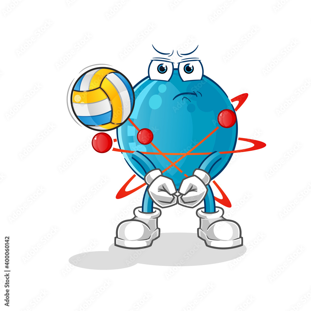 atom play volleyball mascot. cartoon vector