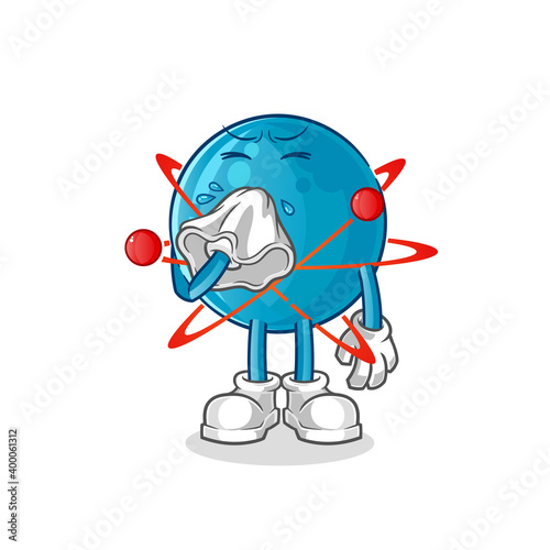atom blowing nose character. cartoon mascot vector