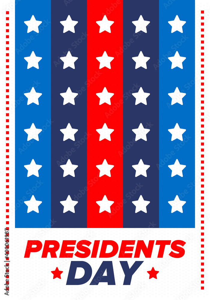 Obraz premium Happy Presidents day in United States. Washington's Birthday. Federal holiday in America. Celebrated in February. Patriotic american elements. Poster, banner and background. Vector illustration