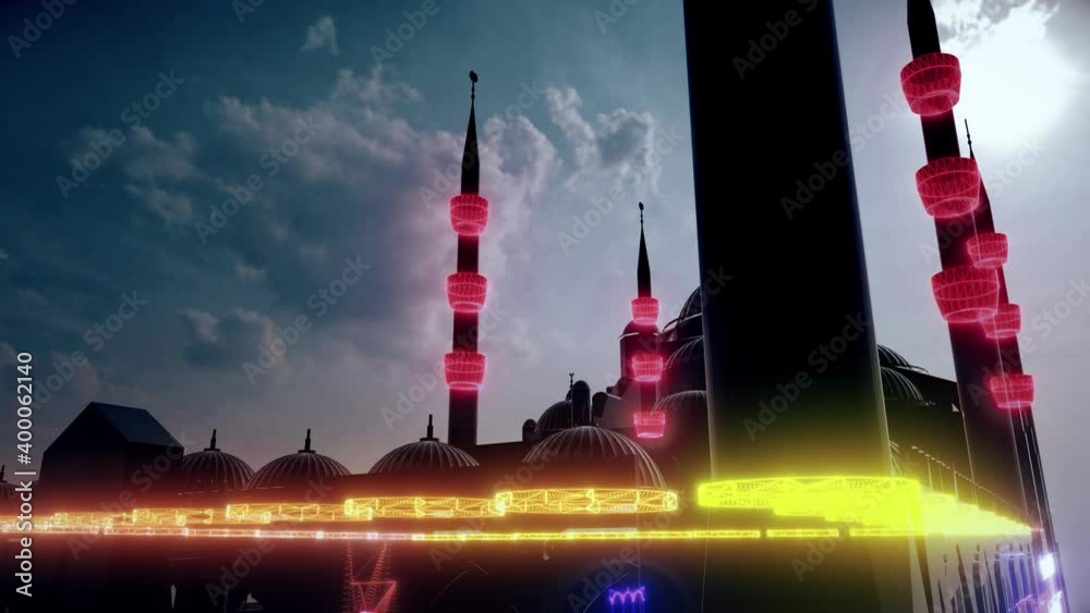 Abstract Sultan Ahmet Mosque animation with digitial scan elements . High quality 4k footage