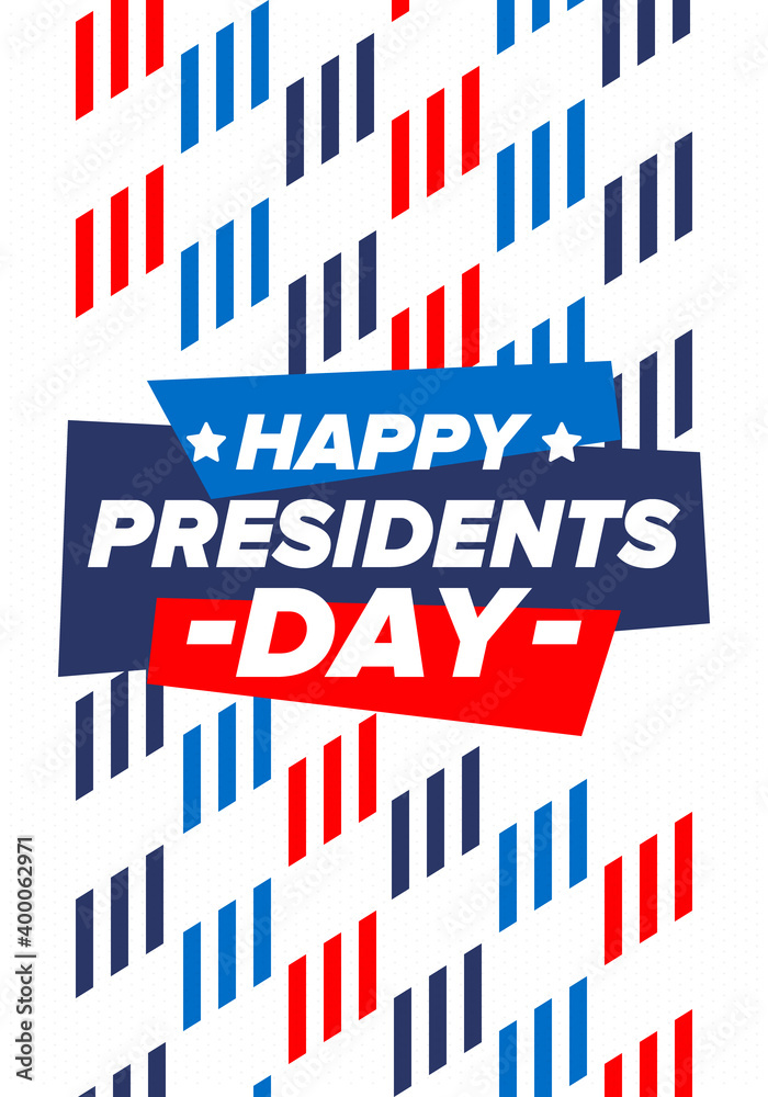 Happy Presidents day in United States. Washington's Birthday. Federal holiday in America. Celebrated in February. Patriotic american elements. Poster, banner and background. Vector illustration Happy Presidents day in United States. Washington's Birthday. Federal holiday in America. Celebrated in February. Patriotic american elements. Poster, banner and background. Vector illustration