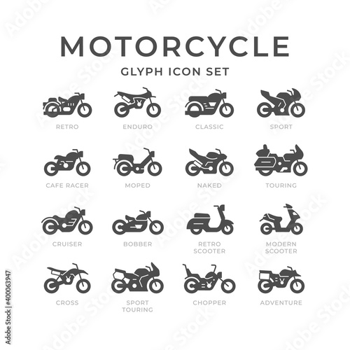 Fototapeta Set glyph icons of motorcycle