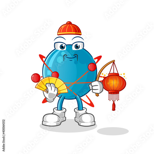 atom Chinese with lanterns illustration. character vector