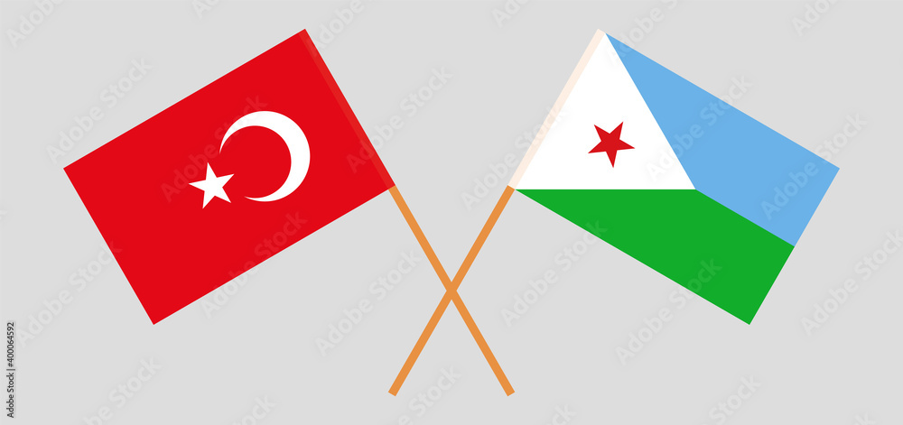 Crossed flags of Turkey and Djibouti Crossed flags of Turkey and Djibouti