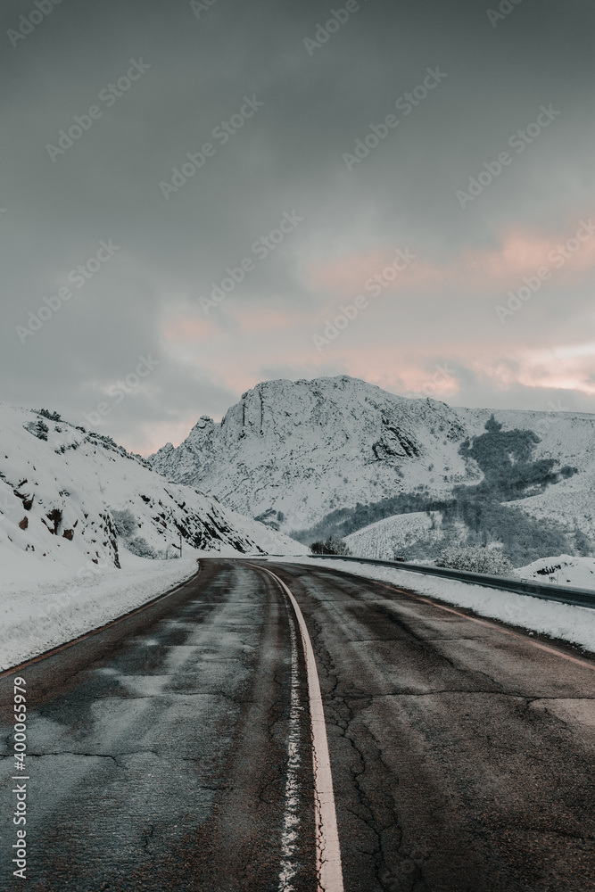 winter mountain road in the north