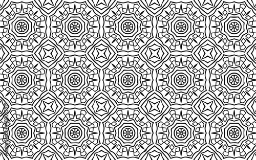 Black white geometric pattern in original oriental ethnic style for design and decor decoration.Vector graphics for wallpapers, business cards, textiles and coloring books.