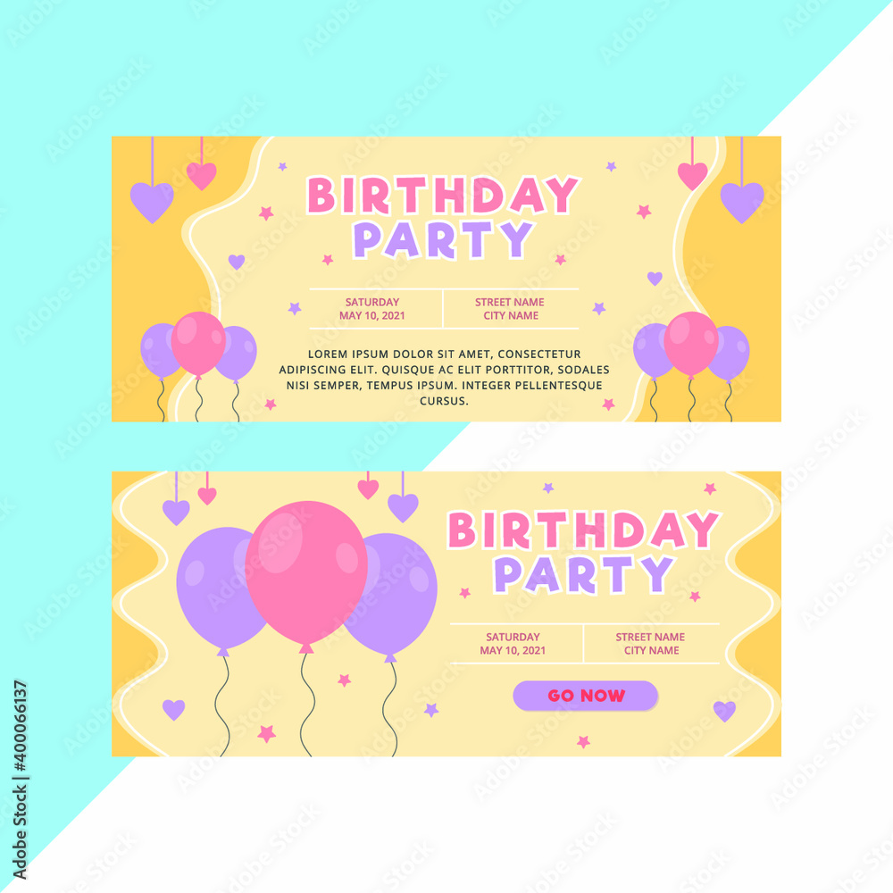 Modern birthday party banners. Birthday party invitation banner collection. Modern birthday party banners. Birthday party invitation banner collection.