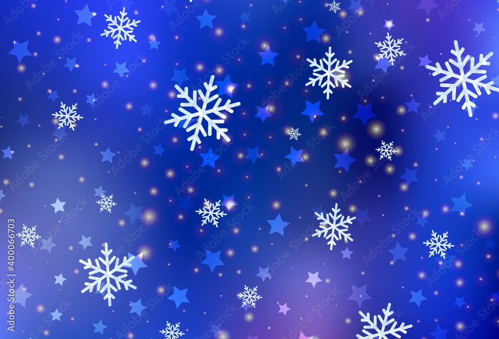 Light BLUE vector pattern with christmas snowflakes, stars.