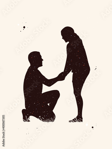 Wallpaper Mural Loving couple abstract silhouette. Marriage proposal. Night starry sky Torontodigital.ca