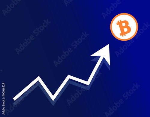 Bitcoin Price Raise vector illustration. Concepto of cryptocurrency rate. 
