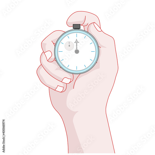 Stopwatch, chronometer, barometer measuring. Hand held electronic, mechanical measuring instrument. Hand round clock. For sports racing, business deadline, scientific survey. Illustration vector