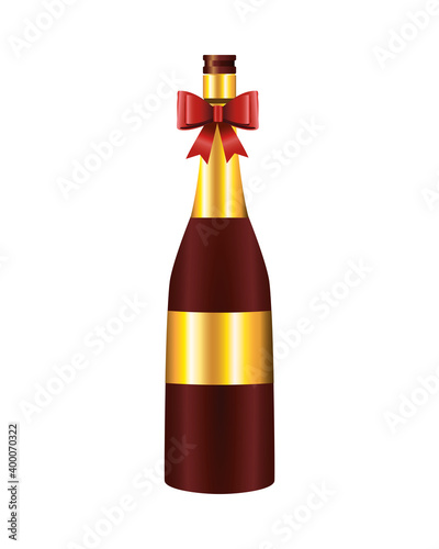 happy merry christmas golden champagne bottle with bow