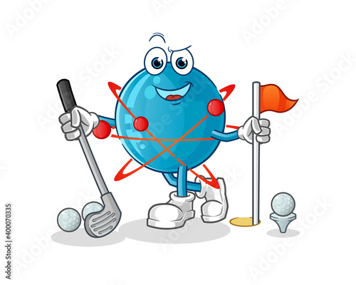 atom playing golf vector. cartoon character