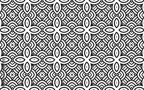 Black white original geometric background from a pattern of abstract shapes in ethnic folk traditions.Vector graphics for design and decor, wallpaper, business cards, textiles and coloring book.