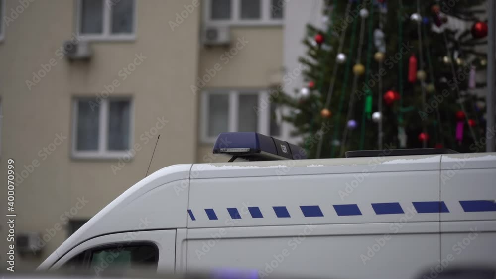 ambulance flashing near christmas tree ambulance flashing near christmas tree