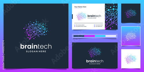 Brain connection logo design. digital brain tech logo and business card.