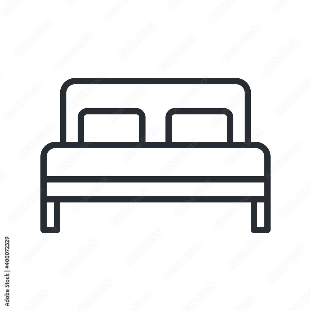 Bed icon isolated on white background. Hotel room bed sign. Bed icon isolated on white background. Hotel room bed sign.
