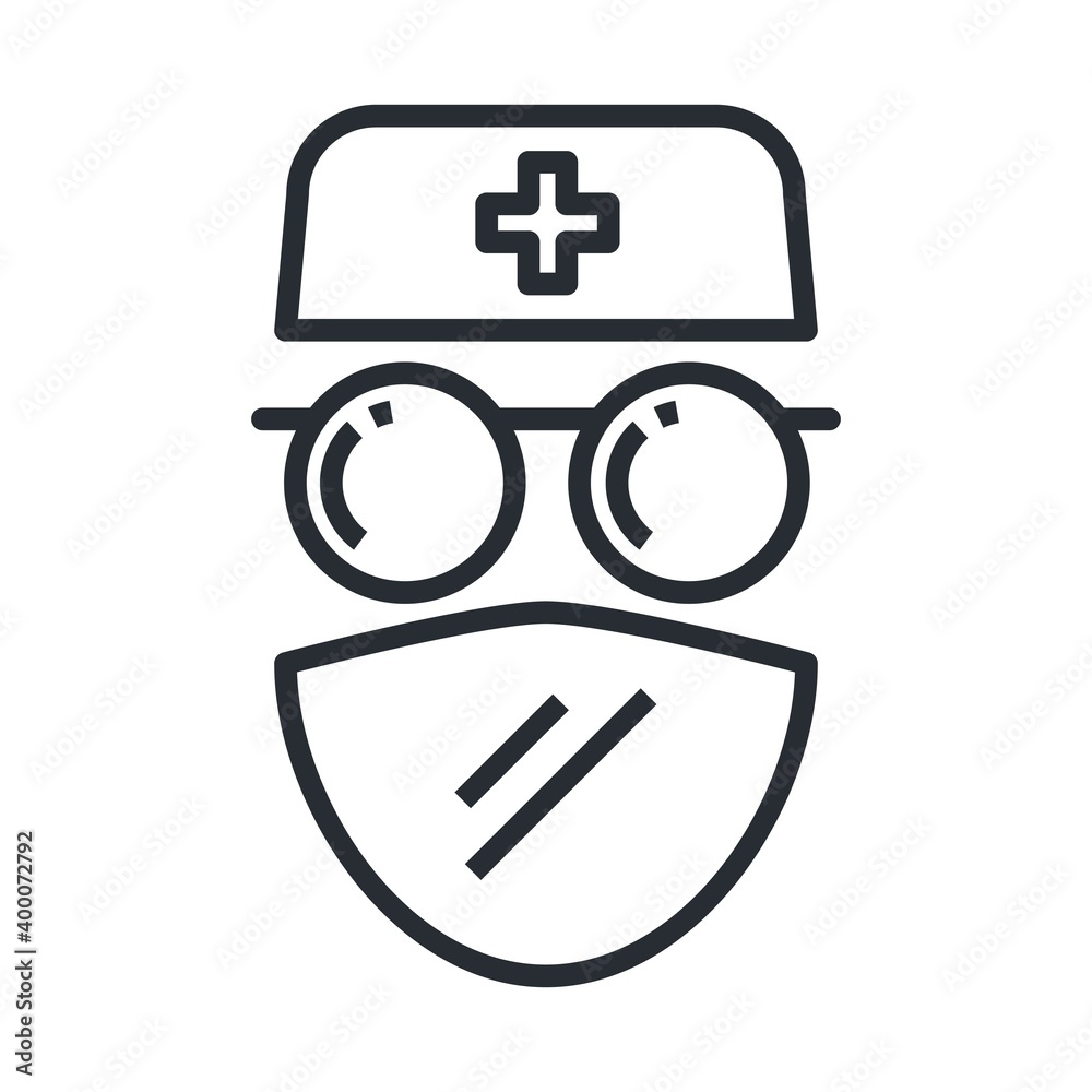 Avatar doctor surgeon face with hat and mask. Vector illustration.