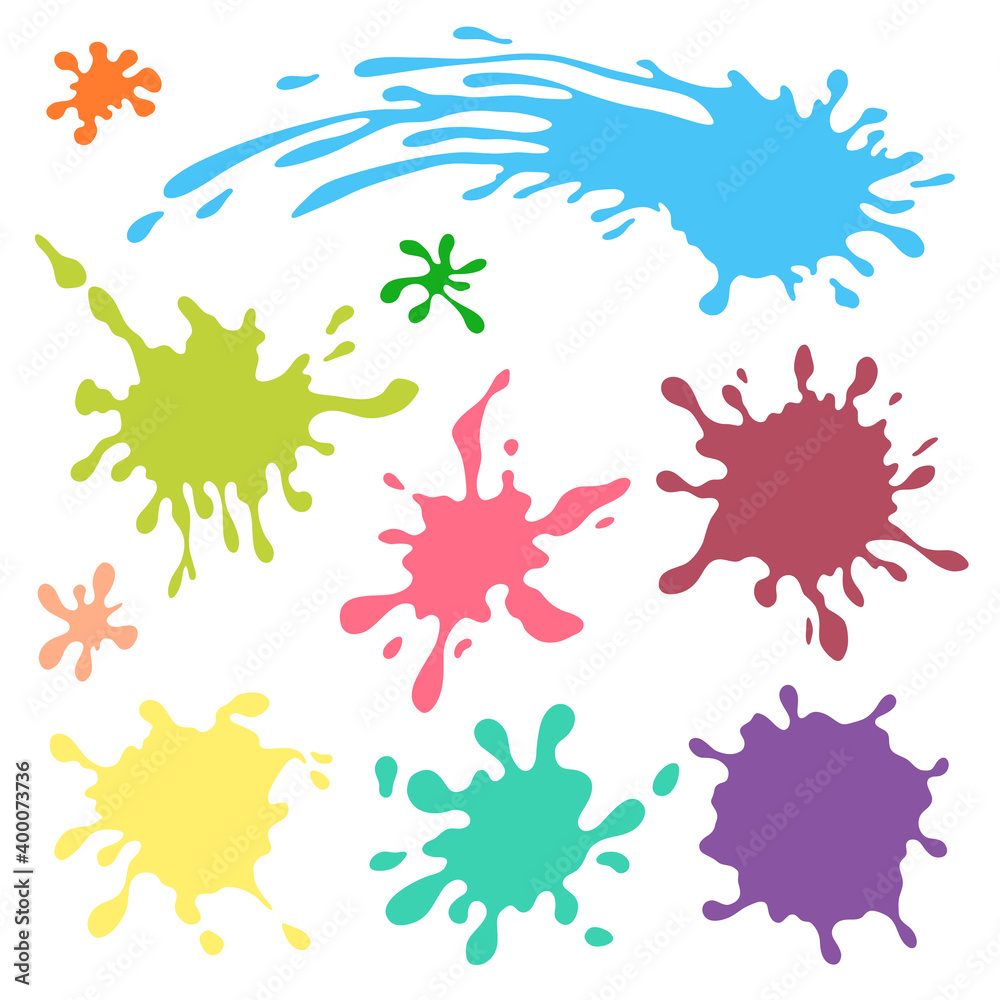 Set of color paint splashes. Stain collection. Hand drawn splatters. Set of color paint splashes. Stain collection. Hand drawn splatters.