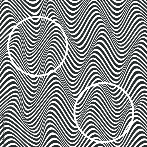 ABSTRACT OPTICAL ILLUSION. MONOCHROME WAVY LINE BACKGROUND VECTOR 