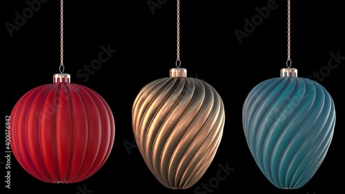 Christmas balls with alpha mask rotation loop animation.