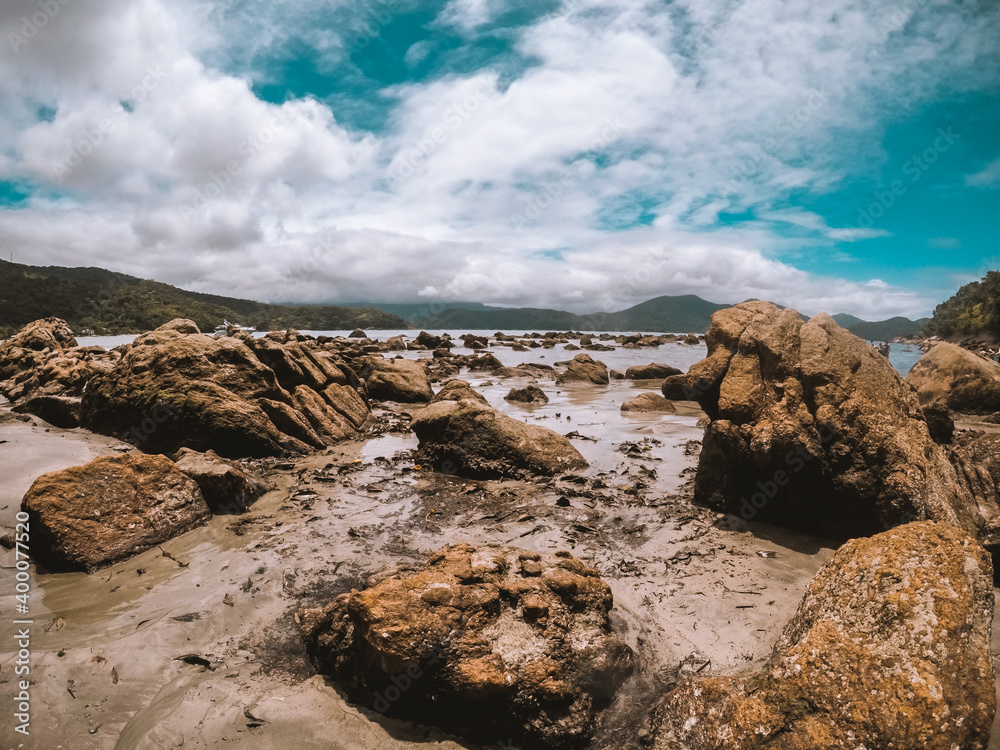 rocks on the Brazilian beach in vibrant colors