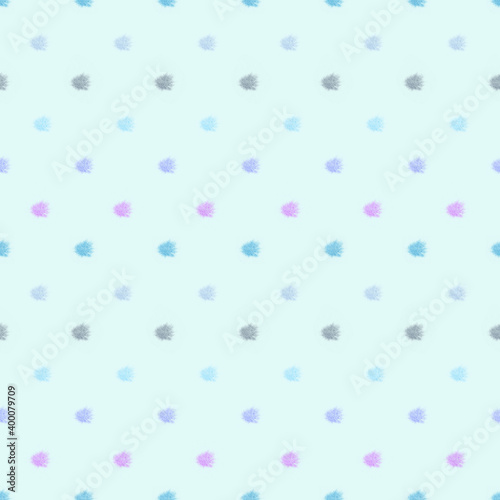 Polka dot style seamless pattern. Watercolor colorful splashes on a light-blue pastel background.