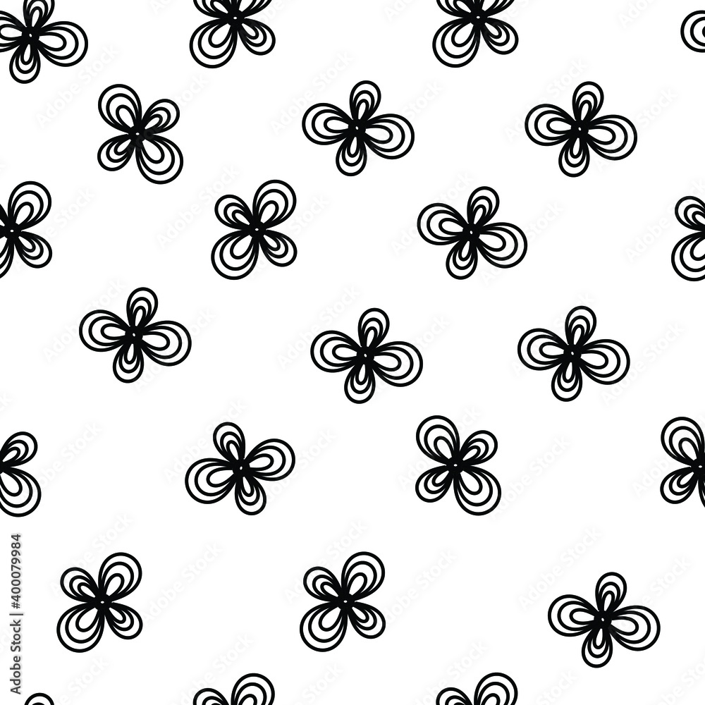 Vector seamless floral shapes ink pattern. Abstract background with black and white flower symbols. Monochrome minimalist texture. Vector seamless floral shapes ink pattern. Abstract background with black and white flower symbols. Monochrome minimalist texture.