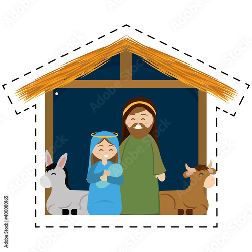 Sticker of a nativity cartoon. Christmas character - Vector illustration