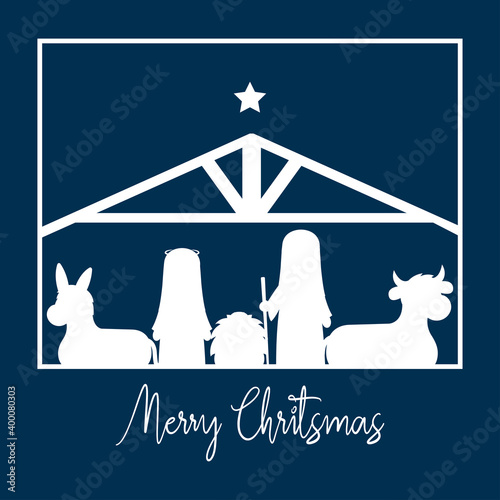 Merry christmas card with nativity - Vector illustration