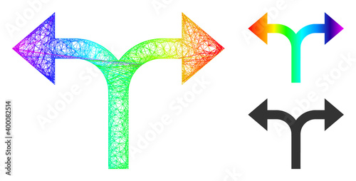 Rainbow colored wire frame bifurcation arrows left right, and solid spectral gradient bifurcation arrows left right icon.