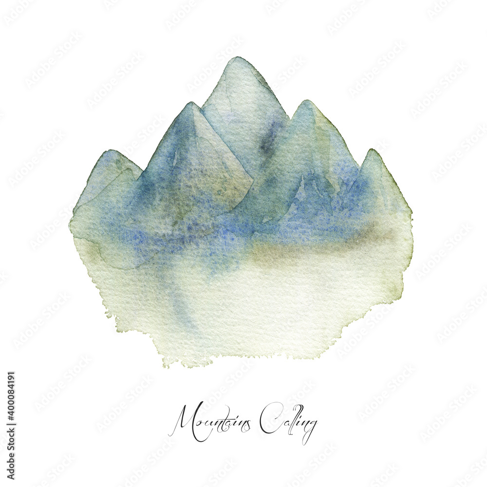 Mountain peaks illustration. Watercolor landscape