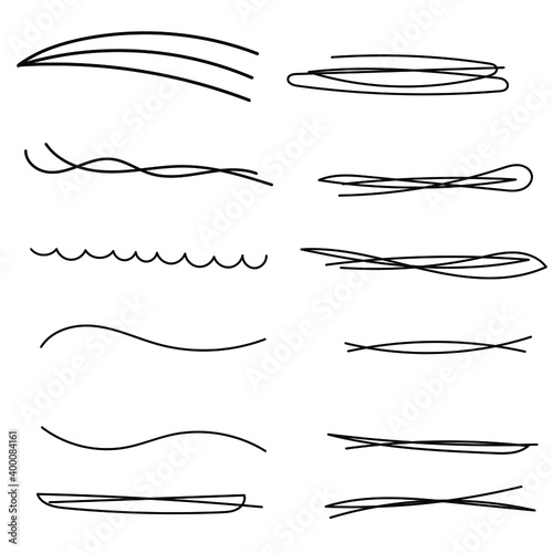 Set of handmade, hand drawn underline strokes isolated on white background EPS Vector
