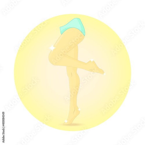 Foot mask is a healing miracle remedy for female legs. Vector illustration. Stylized female feet in vector format