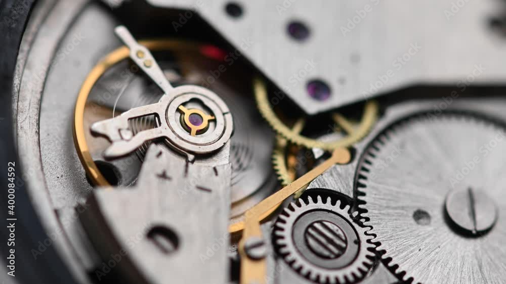 Working gear mechanism of an old wrist watch in macro. Close-up Working gear mechanism of an old wrist watch in macro. Close-up