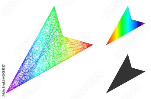 Spectral colorful wire frame arrowhead left-down, and solid spectral gradient arrowhead left-down icon. Linear frame flat network abstract image based on arrowhead left-down icon,