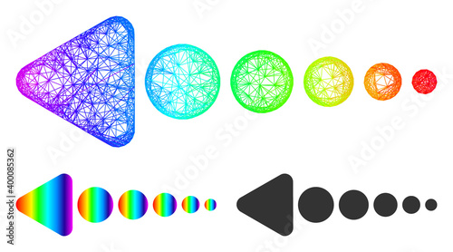 Spectral colorful network arrow left, and solid spectral gradient arrow left icon. Linear carcass flat network geometric symbol based on arrow left icon, is created with crossing lines.