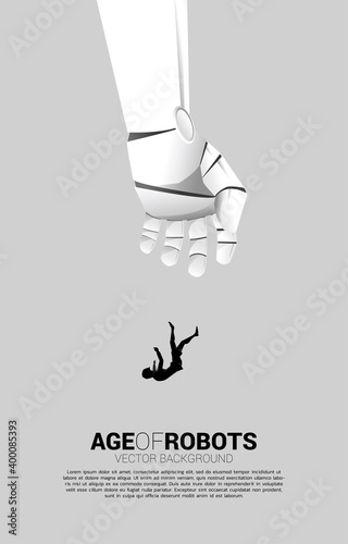 silhouette of businesswoman falling down from robot hand. Concept for crisis from business disruption