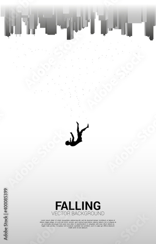 Falling businesswoman from the sky from big city. Concept of feeling depress in big city.
