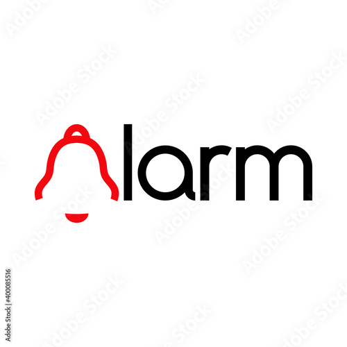 Logotipo con texto Alarm con campana como inicial en color rojo y negro