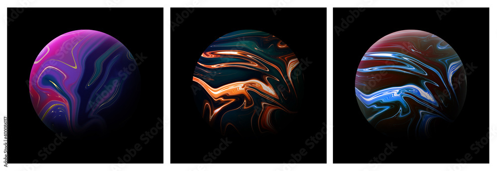 Pretty Color Planets background collection 3d illustration of cosmos planets with liquid ...