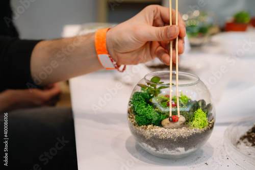 Fotografie Person making a terrarium in workshop