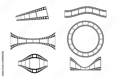 The film strips are curved, wavy and rounded. Vector design elements. Isolated background.