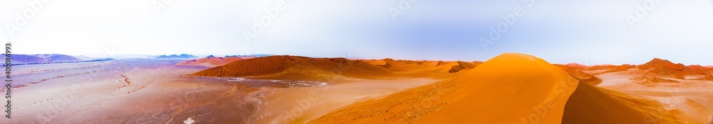 Pano view from top of a dune in Namib Naukluft Park - Sesiem - Sossusvlei