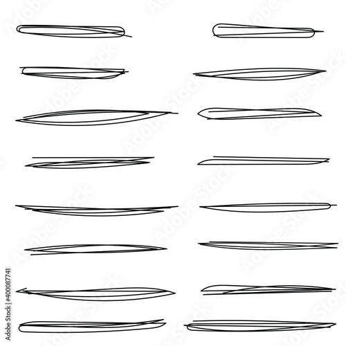 Set of handmade, hand drawn underline strokes isolated on white background EPS Vector